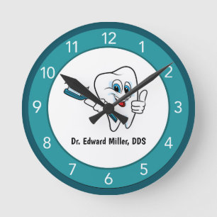 Blue Tooth Dentist Office Anpassningsbar Round Clo Rund Klocka