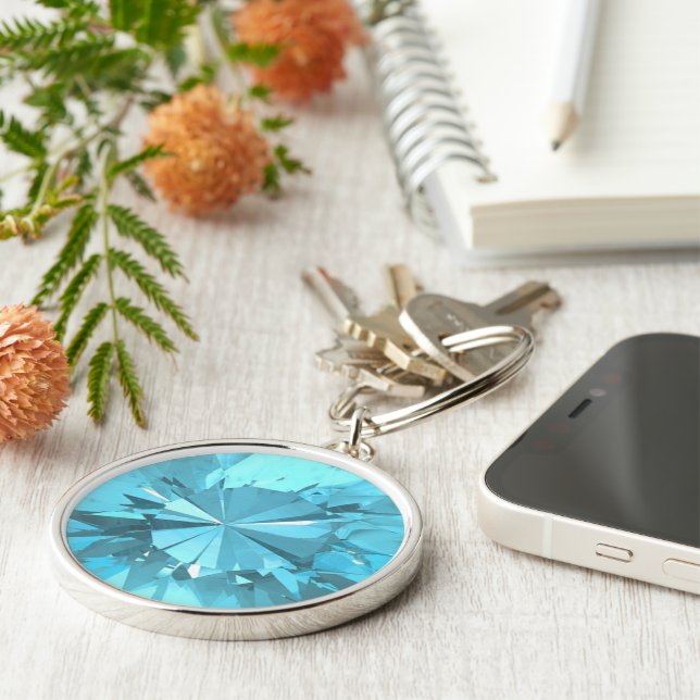 Blue Topaz 3 Rund Silverfärgad Nyckelring (Sidan)