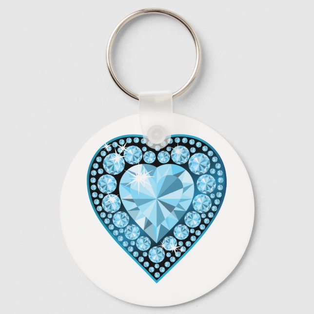 Blue Topaz Gem Heart Nyckelring (Framsida)