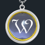Blue Topaz Gem Monogram Silverpläterat Halsband<br><div class="desc">Elegant och unik design med gemstone. Mycket exakt modellering och rendering i 3D Studio Max av Bulgan Lumini .Part från serien Hyper Talismans.</div>