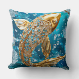 Blue Topaz|Guld Koi Fish|Guld|Dekorativ kudde