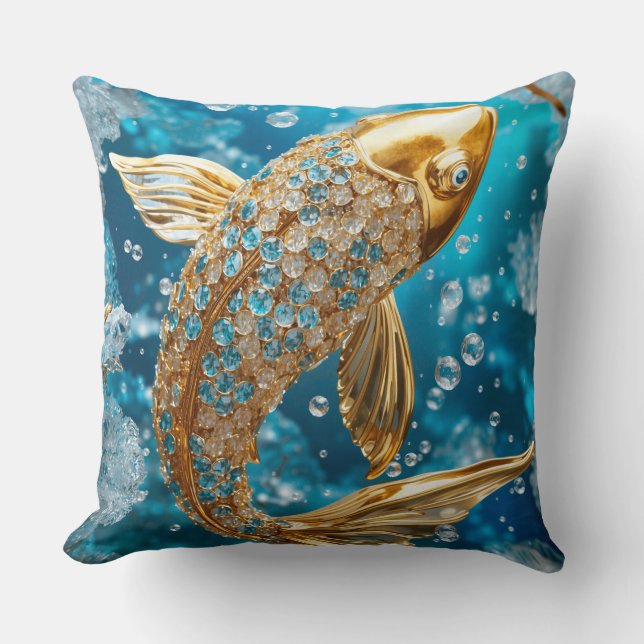Blue Topaz|Guld Koi Fish|Guld|Dekorativ kudde (Framsida)