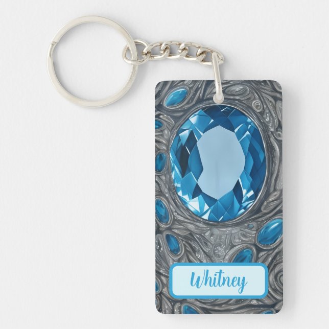 Blue Topaz och Silver Inspired Keychain (10) (Framsidan)