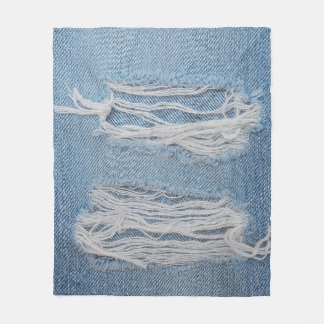 Blue torn denim jeans texture background. Stylish, Fleecefilt (Framsidan)