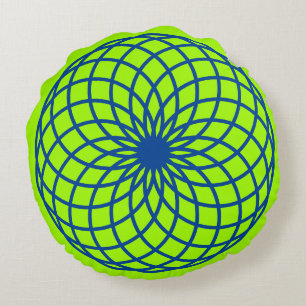Blue Torus on Lime Green Meditation Cushion Rund Kudde
