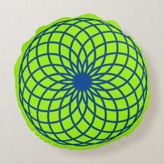 Blue Torus on Lime Green Meditation Cushion Rund Kudde
