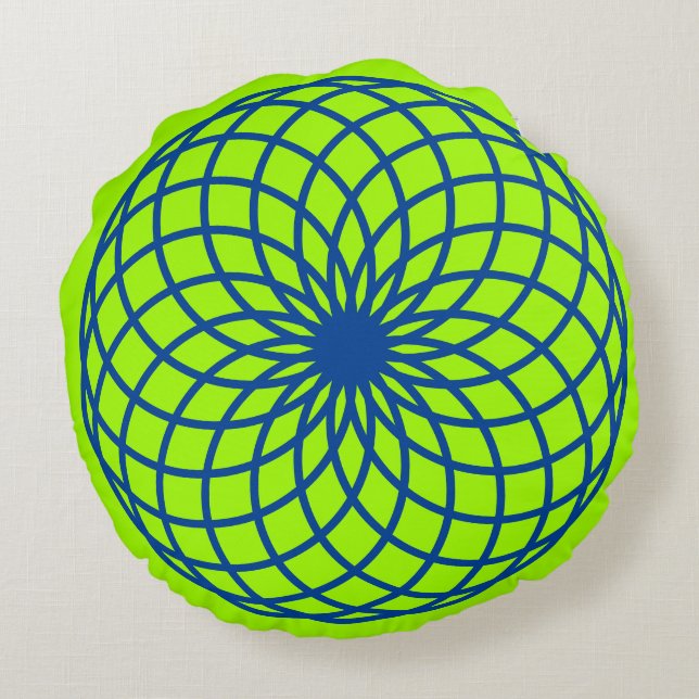 Blue Torus on Lime Green Meditation Cushion Rund Kudde (Baksidan)