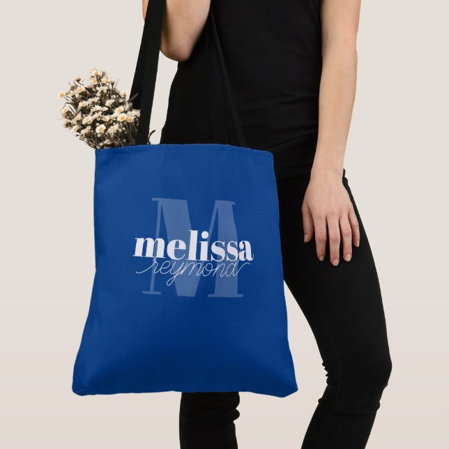 Blue Tote Bag med Namn Monogram Tygkasse (Närbild)