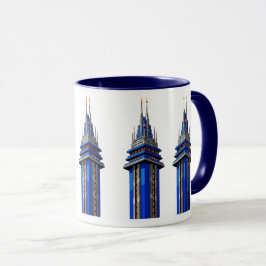  Blue Tower of Tomorrow: Sci-Fi Art Deco Sticker Mugg