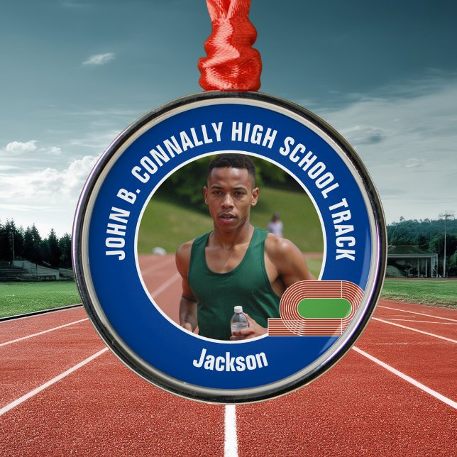 Blue Track & Field Photo High School Christmas Julgransprydnad Metall (Skapare uppladdad)