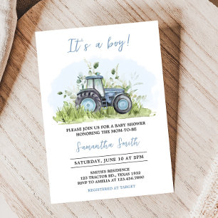 Blue Tractor Baby Shower Inbjudningar