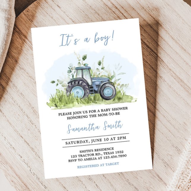 Blue Tractor Baby Shower Inbjudningar (Farm Tractor Baby Shower Invitation)