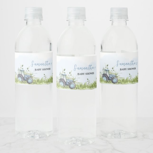 Blue Tractor Baby Shower Vattenflaskor Etikett (Flaskor)