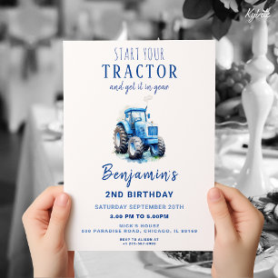 Blue Tractor Birthday Inbjudan Starta din traktor