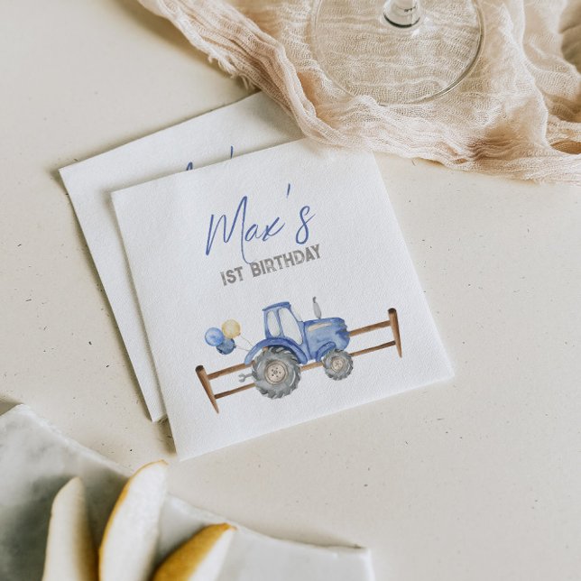 Blue Tractor Birthday Napkins Pappersservett (Skapare uppladdad)
