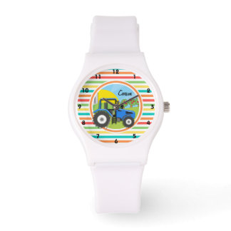 Blue Tractor; Bright Rainbow Rand Armbandsur
