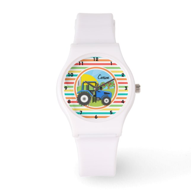 Blue Tractor; Bright Rainbow Rand Armbandsur (Framsida)