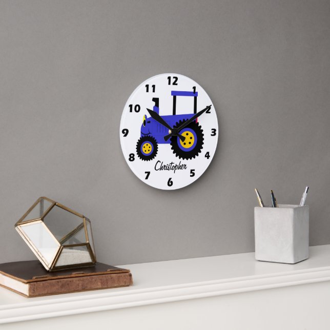 Blue Tractor Design Personalised Rund Klocka (Kontor)