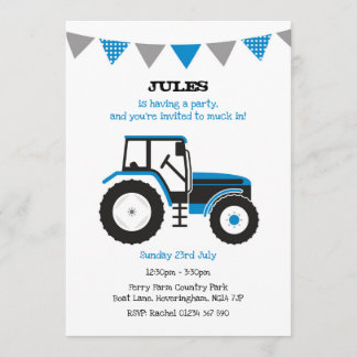 Blue Tractor Födelsedagsfest Inbjudan