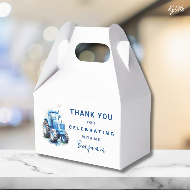 Blue Tractor Gable Box Template Boy Birthday Presentaskar (Skapare uppladdad)