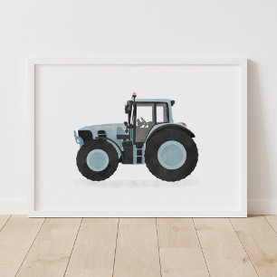 Blue Tractor Kids Room Decor Poster