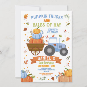 Blue Tractor Pumpkin Birthday Harvest Party Inbjudningar