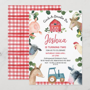 Blue Tractor Red Play Farm Farmyard Birthday Inbjudningar
