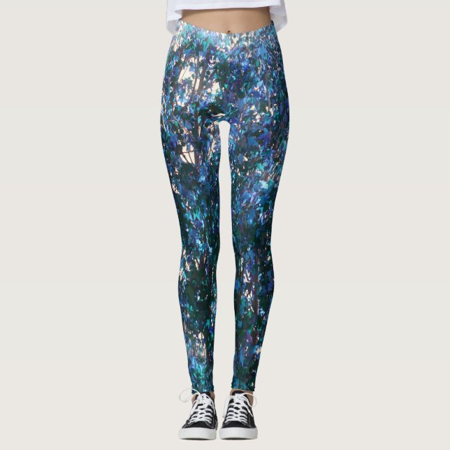Blue Träd Abstrakt Art Leggings (Framsida)