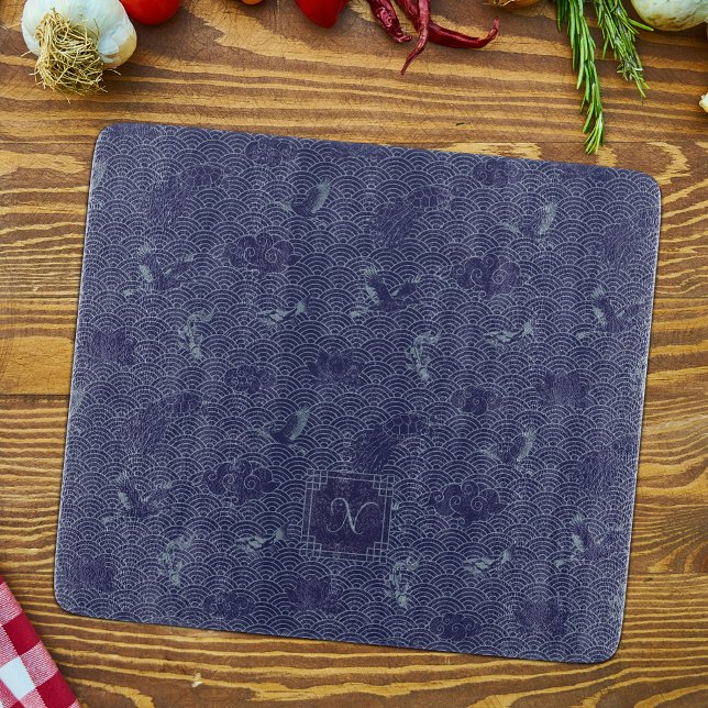 Blue Traditional Japansk Wave Seigaiha Monogram (Skapare uppladdad)