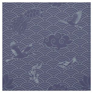 Blue Traditional Japansk Wave Seigaiha Mönster Tyg