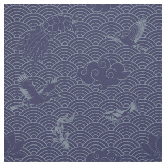 Blue Traditional Japansk Wave Seigaiha Mönster Tyg