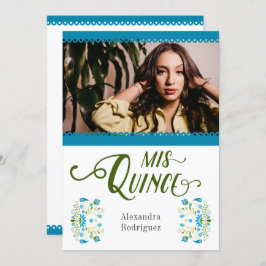 Blue Traditional Mexican Blommigt Photo Quinceaner Inbjudningar