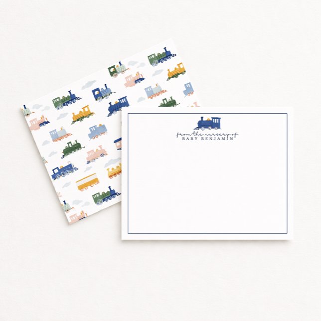 Blue Train Nursery Note Card Anteckningskort (Skapare uppladdad)