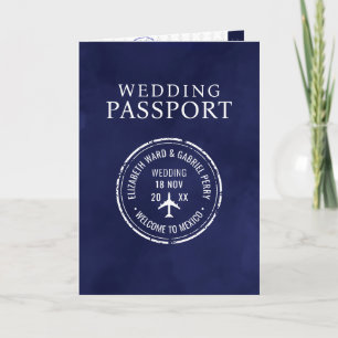 Blue Travel Destination Wedding Passport Inbjudan
