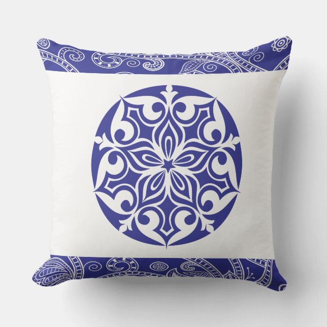 BLUE TRIBAL CIRCLE Retro Dekorativ kudde (Framsida)