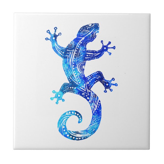 Blue Tribal Gecko Kakelplatta (Framsidan)