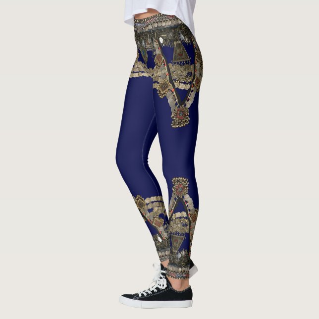Blue Tribal Kuchi Belly Dance Yoga Leggings (Vänster)