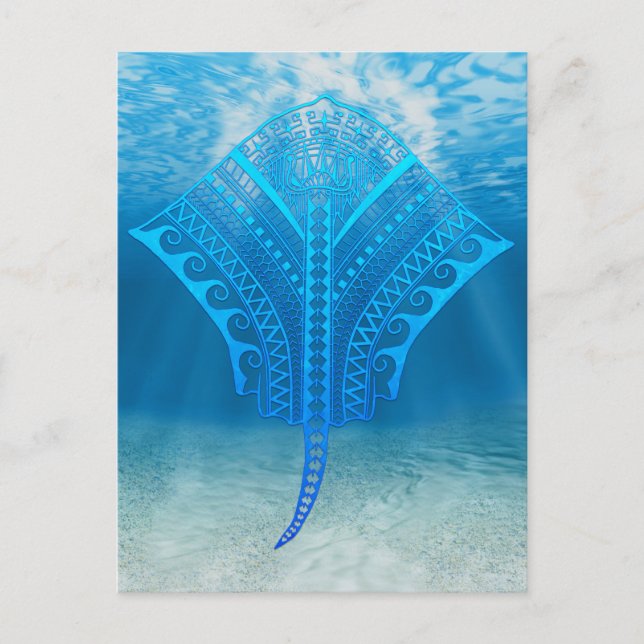 Blue Tribal Stingray Vykort (Framsida)