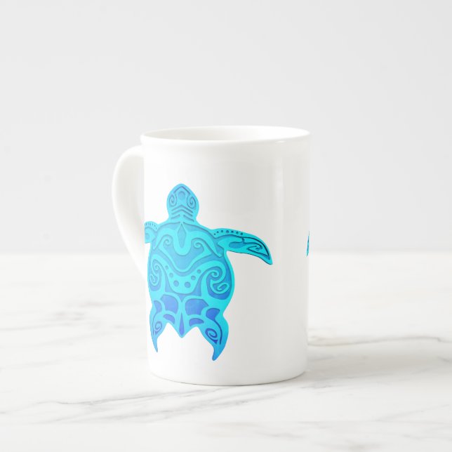 Blue Tribal Turtle Benporslin Mugg (Framsida vänster)