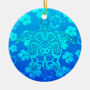 Blue Tribal Turtle Julgransprydnad Keramik