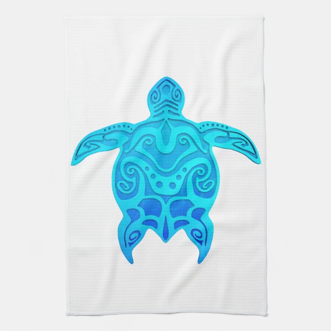 Blue Tribal Turtle Kökshandduk (Vertikal)