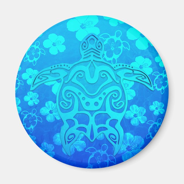 Blue Tribal Turtle Magnet (Framsidan)
