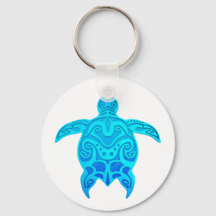 Blue Tribal Turtle Nyckelring