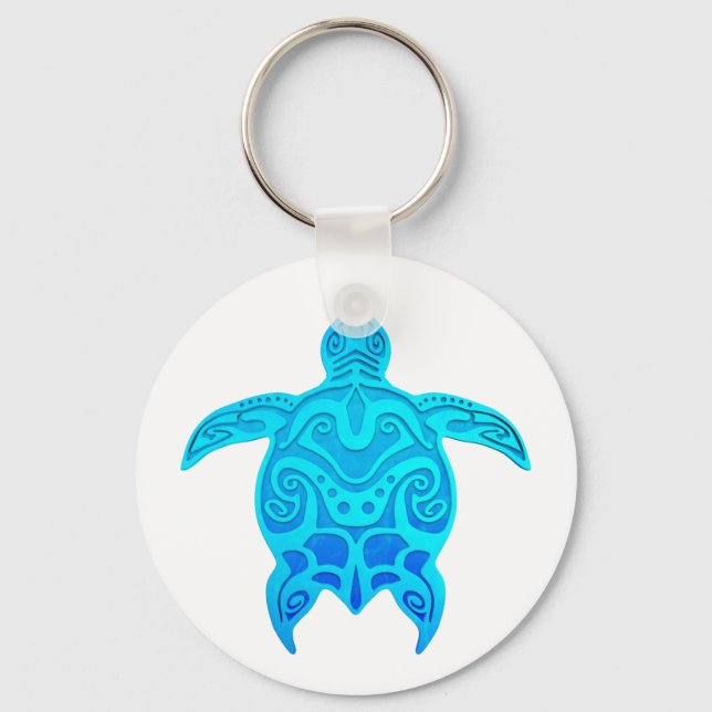 Blue Tribal Turtle Nyckelring (Framsida)