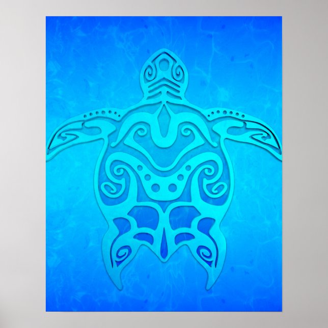 Blue Tribal Turtle Poster (Framsidan)