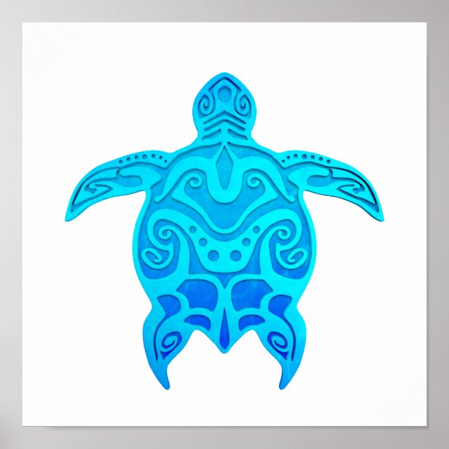 Blue Tribal Turtle Poster (Framsidan)