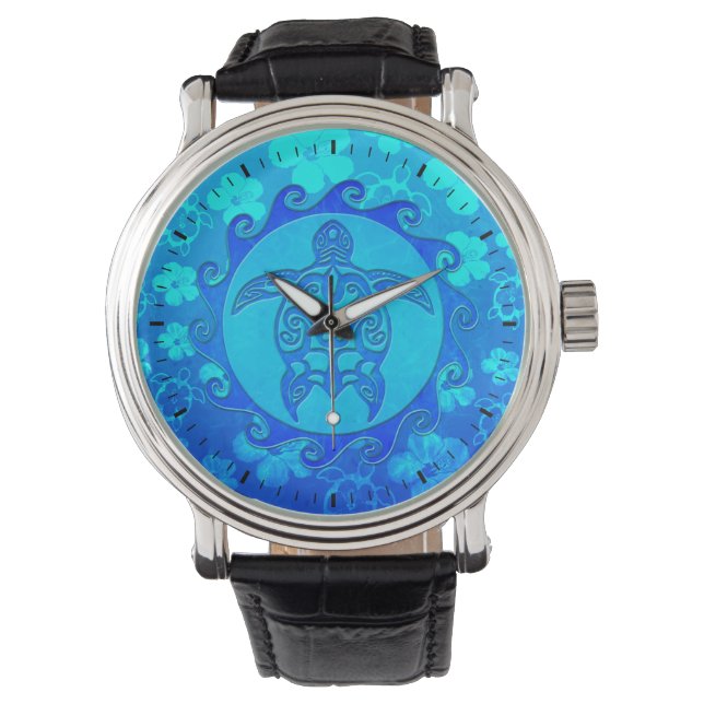Blue Tribal Turtle Sol Armbandsur (Framsida)