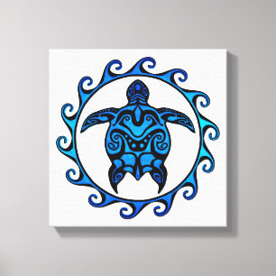 Blue Tribal Turtle Sol Canvastryck