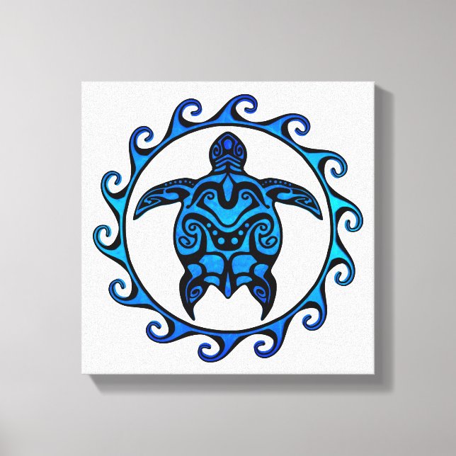 Blue Tribal Turtle Sol Canvastryck (Framsida)