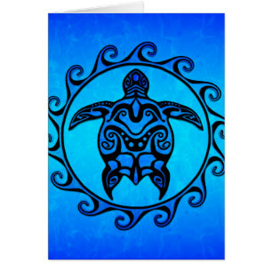Blue Tribal Turtle Sol Hälsningskort